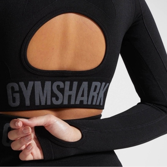 Gymshark Flex Long Sleeve Crop Top Black Cutout Back Women’s Size M - Picture 4 of 9